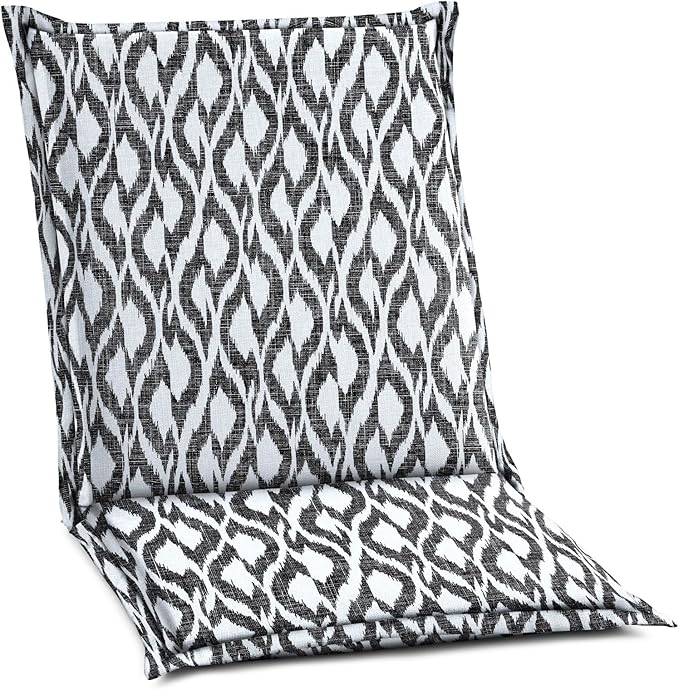 BrylaneHome Hinged Back & Seat Cushion - 21.5" H Seat Back - Patio & Outdoor - Water, Stain & Fade Resistant - Black Ikat