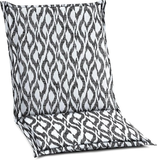 BrylaneHome Hinged Back & Seat Cushion - 21.5" H Seat Back - Patio & Outdoor - Water, Stain & Fade Resistant - Black Ikat