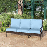 PHI VILLA Wicker & Metal Outdoor Patio Couch, 3-Seat Patio Sofa with Deep Seating for Front Porch, Deck, Balcony - Photo 1