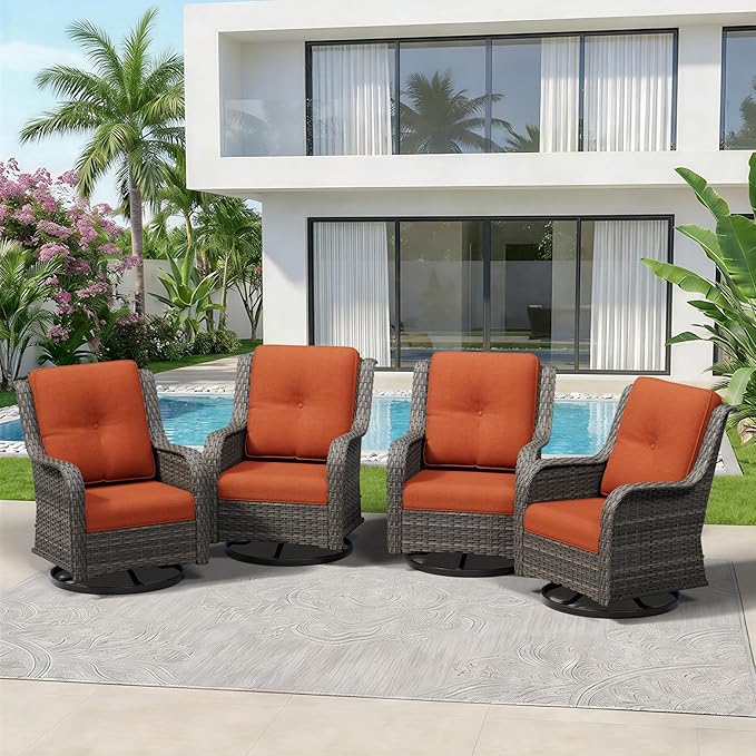 4 Piece Outdoor Swivel Rocker Patio Chairs Set, Patio Chairs Set of 4 with Thickened Olefin Cushions - Photo 8