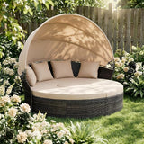 Crownland Outdoor Daybed with Retractable Canopy, Patio Round Daybed with Washable Cushions, Clamshell Sectional Seating - Photo 7