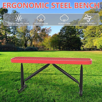 4 Feet Outdoor Steel Bench, Red Heavy Duty Metal Park Bench for Outside, Weatherproof Dock Bench, 48" L Commercial Benches Mesh Bench for Shopping Mall, Store, Lawn, Park, Patio, Deck, Garden