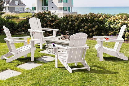 SERWALL Adirondack Chair with Cup Holders - Composite Adirondack Chairs Set of 6 HDPE Outdoor Chairs All Weather Use- White