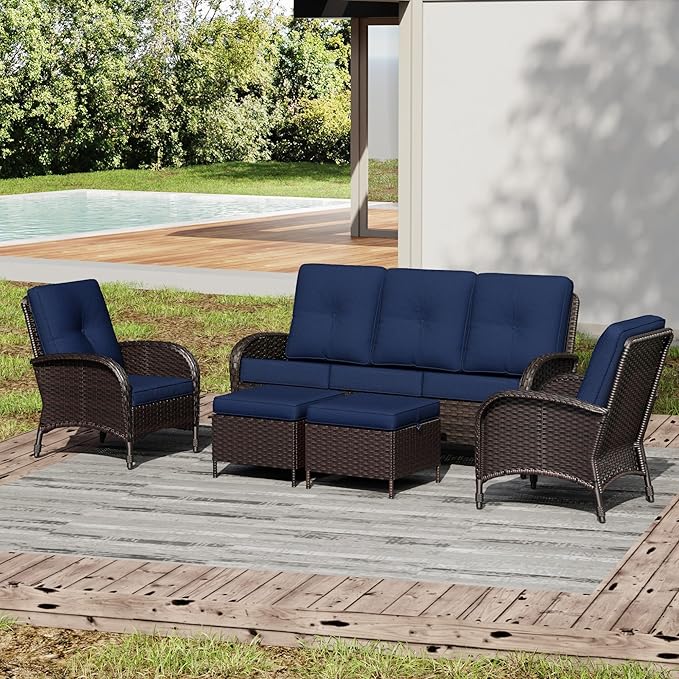 Joyside Wicker Patio Furniture Set, 5 Piece Outdoor Furniture Set with Thickened Cushions, High Back, Deep Seating - Photo 5