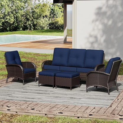 Joyside Wicker Patio Furniture Set, 5 Piece Outdoor Furniture Set with Thickened Cushions, High Back, Deep Seating, Wide Armrest, Rattan Outdoor Chairs for Porch, Deck