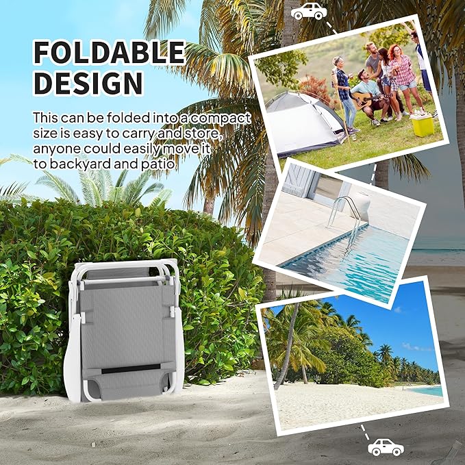 Outsunny Folding Lounge Chair, Portable Outdoor Chaise Lounge, Sun Tanning Chair with 4-Position Reclining Back, Armrests, Metal Frame and Mesh Fabric for Beach, Yard, Patio, Gray