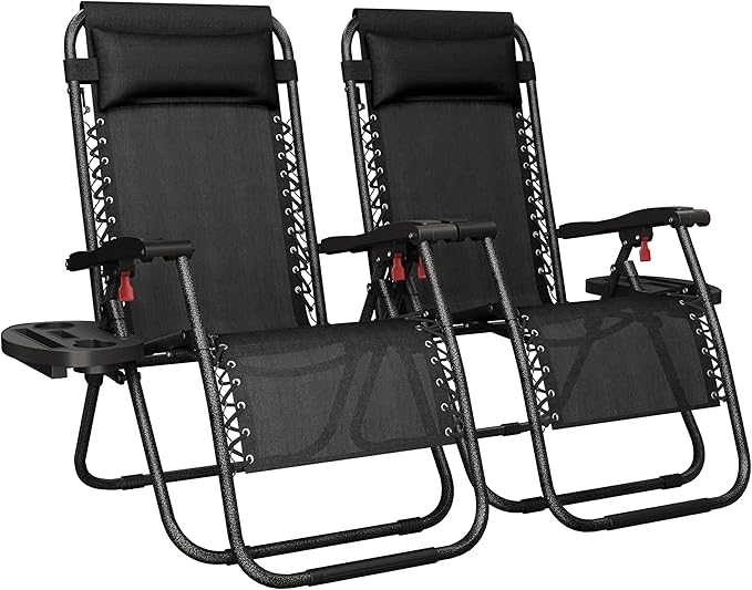 Yaheetech 26" Zero Gravity Recliners Outdoor Adjustable Folding Reclining Lounge Chairs w/Pillows - Photo 1