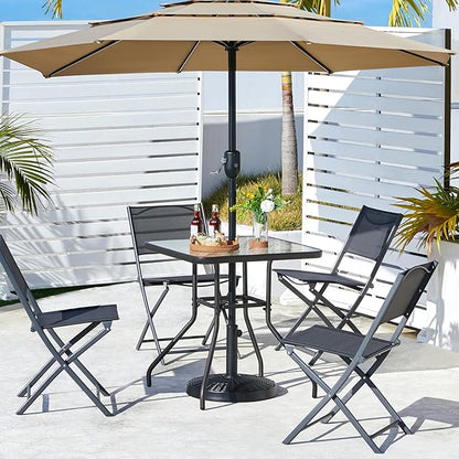 Yaheetech 28in Patio Bistro Table, Square Dining Table w/Umbrella Hole and Tempered Glass Top for Balcony Backyard Lawn and Garden, Black