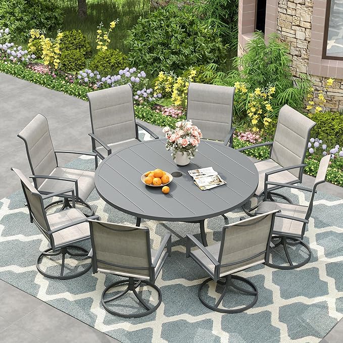 VICLLAX 53" Round Patio Dining Table for 6-8, Metal Outdoor Dining Table with Umbrella Hole for Garden, Patio, Balcony - Photo 2