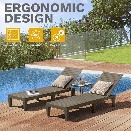 DWVO Outdoor Chaise Lounge, Pool Lounge Chair w/ 5-Level Backrest, Waterproof & Easy Assembly Patio Lounge Chair for Garden, Pool, and Beach (Taupe)