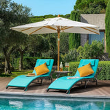 Rankok Outdoor Lounge Chairs Set 3 Pieces Adjustable Chaise Lounge with Folding Table and Cushion for Garden, Poolside - Photo 2