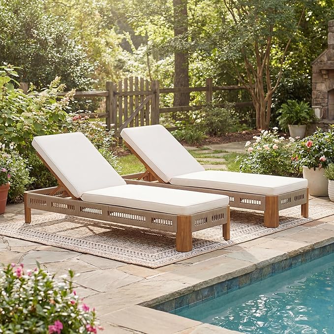 Christopher Knight Home Lamon Acacia Wood Chaise Lounge Chair Outdoor Set of 2 with Cushion - Photo 1