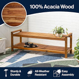 JONATHAN Y BNH102A Blane 50.8" 3-Seat Mid-Century Modern 600-Lbs Support Acacia Wood Slat Outdoor Garden Patio Bench - Photo 5