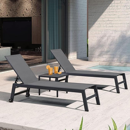 PURPLE LEAF Patio Chaise Lounge Set 4 Pieces Aluminum Outdoor Lounge Chairs with Wheels, Textilene Sunbathing Recliner, Grey