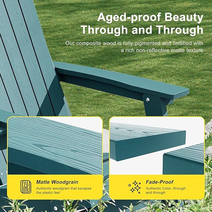 HDPE Foldable Adirondack Outdoor Chair Set of 4 with Cup Holder, Weather Resistant Heavy-Duty Patio Chair for Patio, Backyard, Deck, Fire Pit, Lawn and Porch, Lake Blue