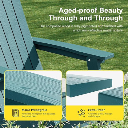 HDPE Foldable Adirondack Outdoor Chair with Cup Holder, Weather Resistant Heavy-Duty Patio Chair for Patio, Backyard, Deck, Fire Pit, Lawn and Porch, Lake Blue