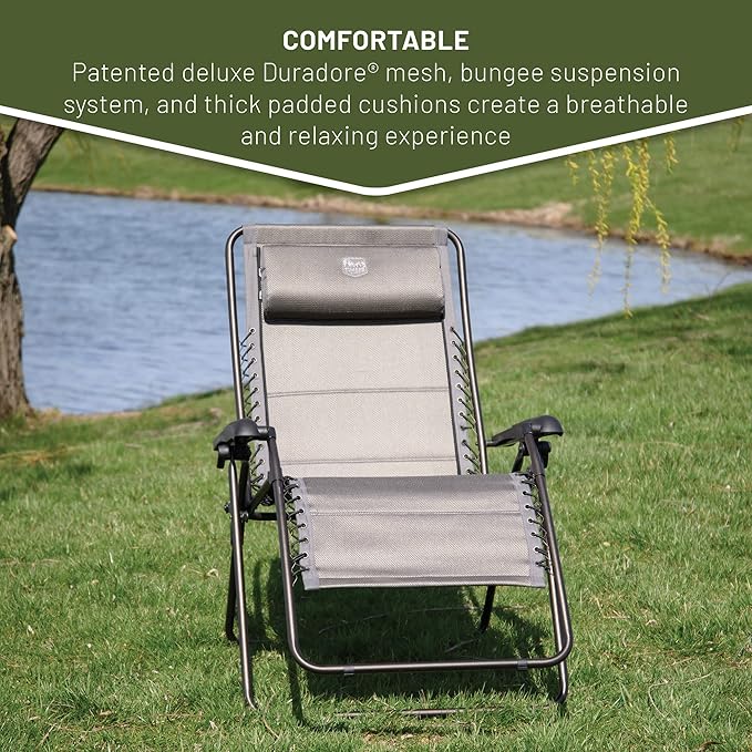 TIMBER RIDGE Aluminum Zero Gravity Chairs, Folding Recliner Chair Padded with Cup Holder and Headrest, Adjustable Lounge Reclining Chair for Outdoor Camping Lawn Patio Indoor, Supports 350lbs, Brown