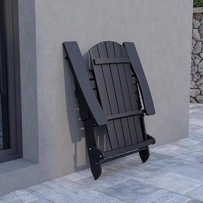 Flash Furniture Charlestown Folding Adirondack Chair - Black - Poly Resin - Indoor/Outdoor - Weather Resistant - Set of 2
