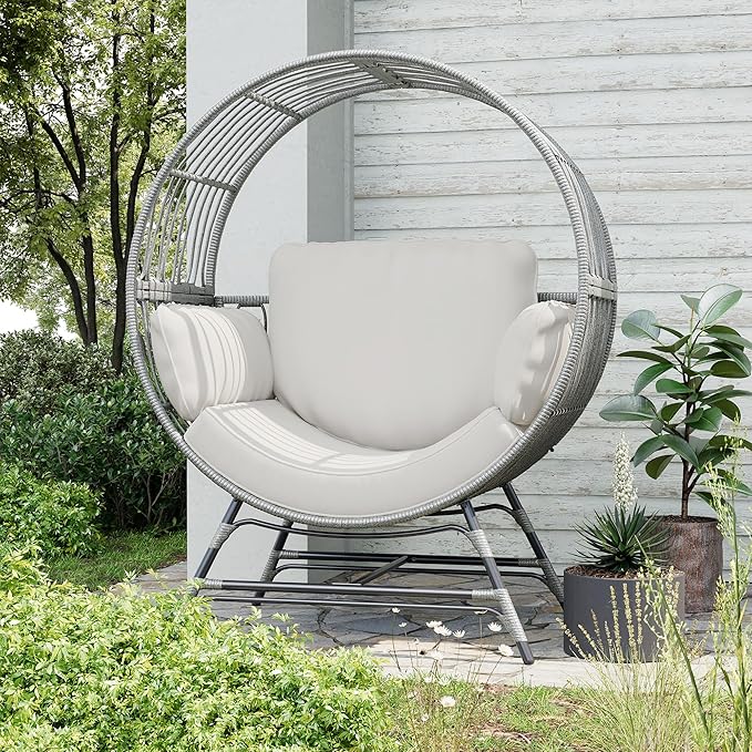 Fancyango Egg Chair Outdoor Indoor, Oversized Rattan Chair with Thicken Cushion - Photo 3