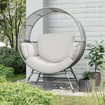 Fancyango Egg Chair Outdoor Indoor, Oversized Rattan Chair with Thicken Cushion, 350LBS Capacity Wicker Patio Lounge Chair, Basket Chair for Living Room Balcony Porch Backyard, Grey/Light Grey