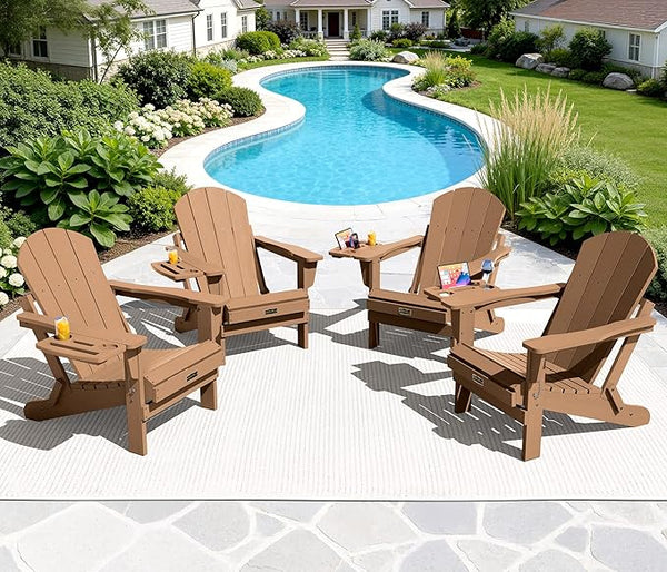 SERWALL Folding Adirondack Chair Set of 4, Outdoor Adirondack Chairs with 4 in 1 Cup Holder, Wood Texture Patio Chairs - Photo 1