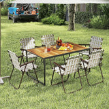 GYMAX Lawn Chair Folding, Webbed Beach Lounge Chairs Set with Highback - Photo 9