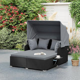 ORALNER Outdoor Daybed, 2-Person Wicker Patio Sofa with Retractable Canopy, Cushions & Pillows, 2 Side Trays - Photo 8