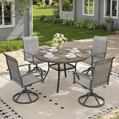 Outdoor Dining Table with Adjustable Umbrella Hole, 40.6" All-Weather Round Patio Dining Table for 4, Metal Patio Table with Storage Shelf for Garden Lawn Porch Deck Yard, Grey