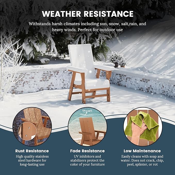 WO WESTIN OUTDOOR HDPE Shoreside Modern Curveback Adirondack Dining Chair,Teak