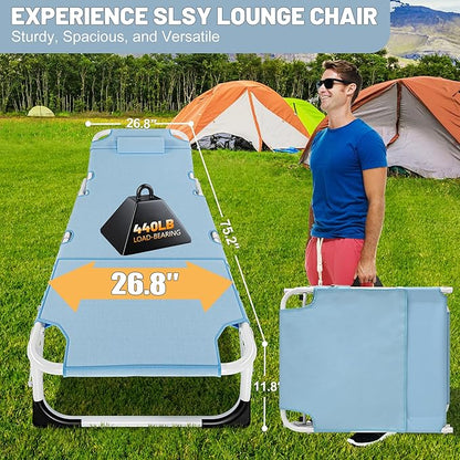 Slsy Folding Chaise Patio Lounge Chairs, Outdoor Reclining Patio Chairs, Heavy Duty Patio Chairs Chaise Lounges for Tanning, Poolside, Beach, Lawn, Camping