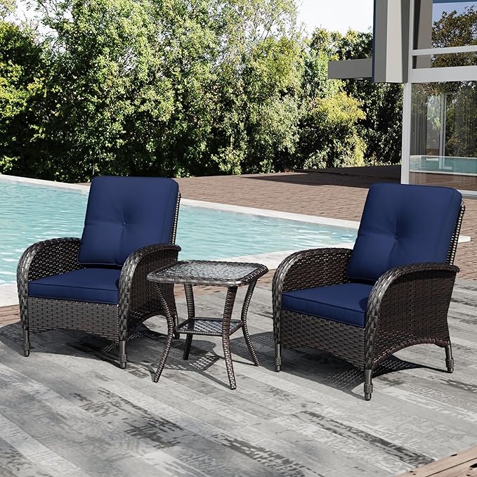 Joyside Wicker Patio Chairs, 3 Piece Rattan Outdoor Furniture with Thickened Cushions, High Back, Deep Seating - Photo 6