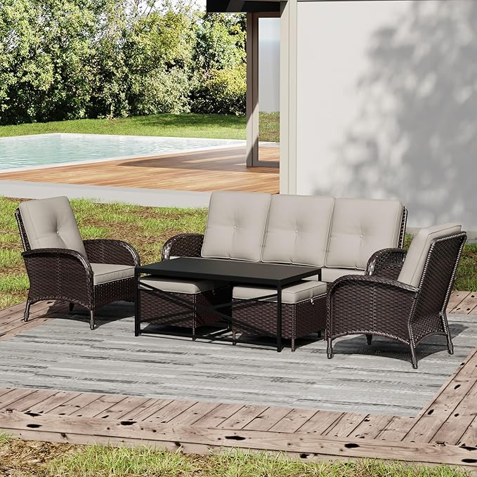 Joyside Wicker Patio Furniture Set, 6 Piece Outdoor Furniture Set with Thickened Cushions, High Back, Deep Seating - Photo 6