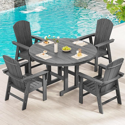 SERWALL Outdoor Adirondack Dining Chair Set of 2, All Weather HDPE Patio Chairs, Grey