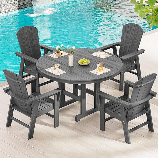 SERWALL Outdoor Adirondack Dining Chair Set of 2, All Weather HDPE Patio Chairs, Grey