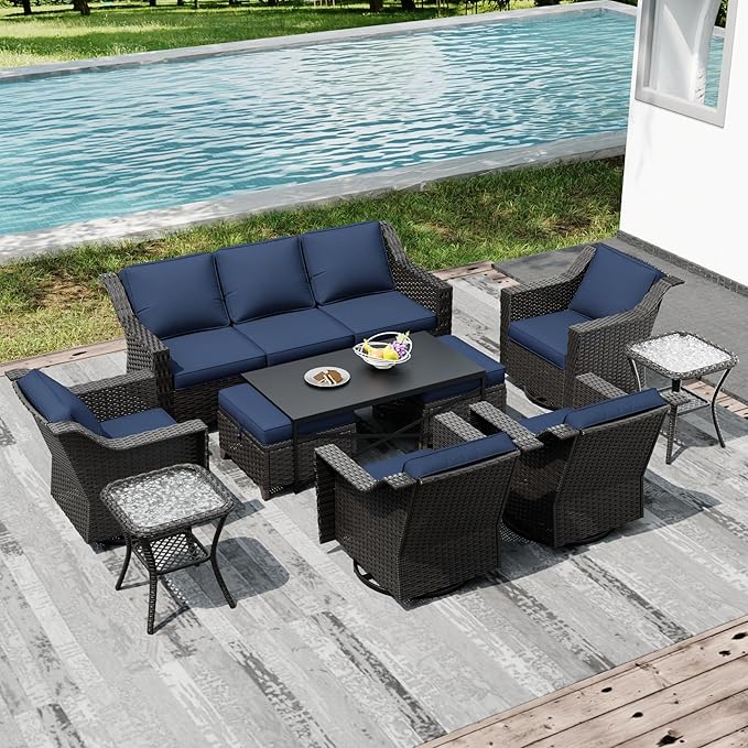 Joyside Wicker Patio Furniture Sets, 10 Pieces Upgraded Large Size Outdoor Furniture with 4 Swivel Rocking Patio Chairs - Photo 7