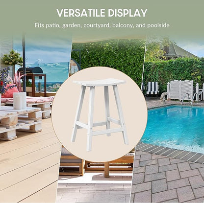 WestinTrends Malibu 24 Inch Outdoor White Bar Stools, All Weather Resistant Poly Lumber Adirondack Counter Height Stools, White