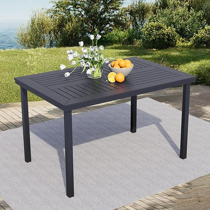 6-Seater Outdoor Dining Table, Patio Table with Wood-Plastic Tabletop, Outdoor Rectangular Table for Backyard Garden Porch