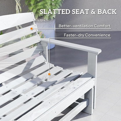 Outsunny 2-Person Outdoor Glider Bench Patio Double Swing Rocking Chair Loveseat w/Slatted HDPE Frame for Backyard Garden Porch, Distressed White
