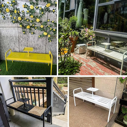 Modern Floor Patio Bench, 2-Person Metal Garden Bench Seat, Outdoor Benches Weatherproof with Built-in Small Table and Armrests, 120cm/47.2in Park Benches Outdoor Furniture(Gray)