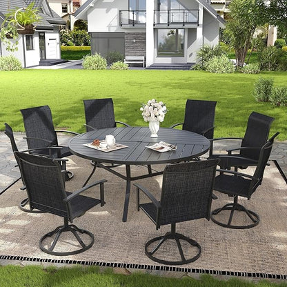 VICLLAX 63" Round Patio Dining Table for 8-10, All Weather Metal Outdoor Table with 1.57" Umbrella Hole and Surdy Frame for Garden Lawn Deck, Black