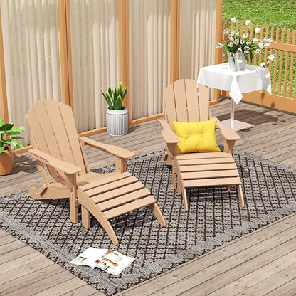 WO Home Furniture Adirondack Chair Outdoor Ottoman Set of 2 PCS Classic Patio Furniture (Teak)