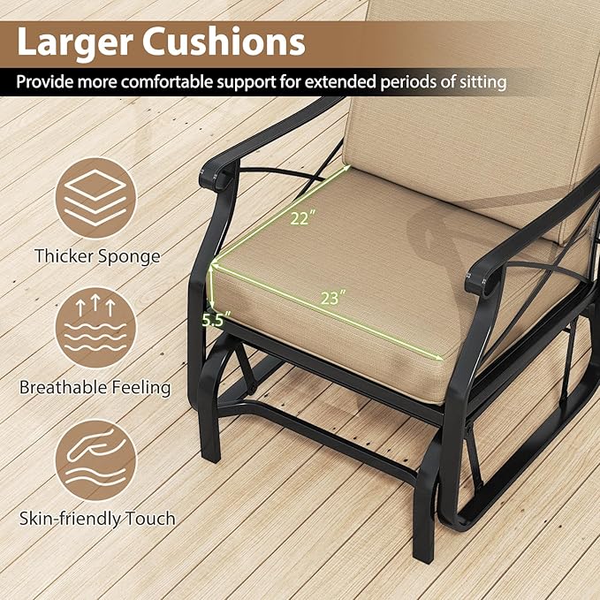Tangkula Outdoor Glider Rocking Chair, Patio Gliding Chair Furniture with Metal Frame and Thick Cushions for Porch - Photo 8