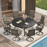 VICLLAX Round Patio Table with Adjustable Umbrella Hole for 8, All Weather Metal Outdoor Dining Table for Lawn Garden - Photo 2