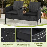 Kromax Wicker 2 Seat Patio Loveseat, Outdoor Rattan Loveseat with Table, Washable Cushion Covers, Backyard, Garden, Lawn - Photo 3