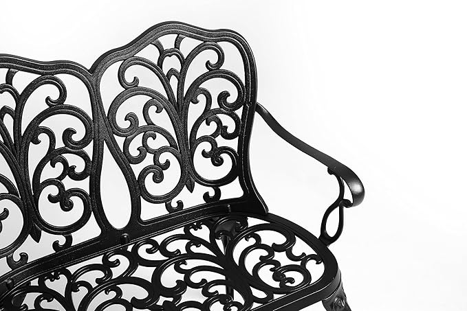 Patio Bench Metal Cast Aluminum Outdoor Garden Bench 34" W x 22" D x 35" H Black