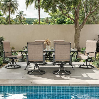 Amopatio Patio Swivel Chairs Set of 6, Outdoor Swivel Rocker Dining Chairs with All Weather Textilene High Back & Metal Frame, for Backyard Deck Lawn (Brown)