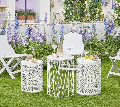HFHOME Set of 3 Heavy-Duty Round End Table, Side Table, Coffee Table for Indoor Multifunctional Use, Outdoor Decorative Garden Stool Plant Stand-White