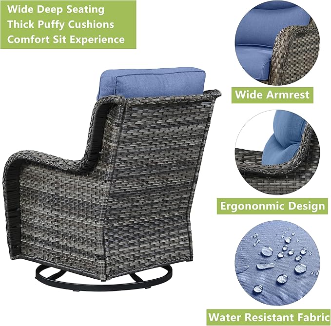 Rilyson Wicker Rocking Chair Swivel Chairs - 3 Piece Rocker Patio Furniture Set Rattan Rocking Bistro Sets with Glass - Photo 6