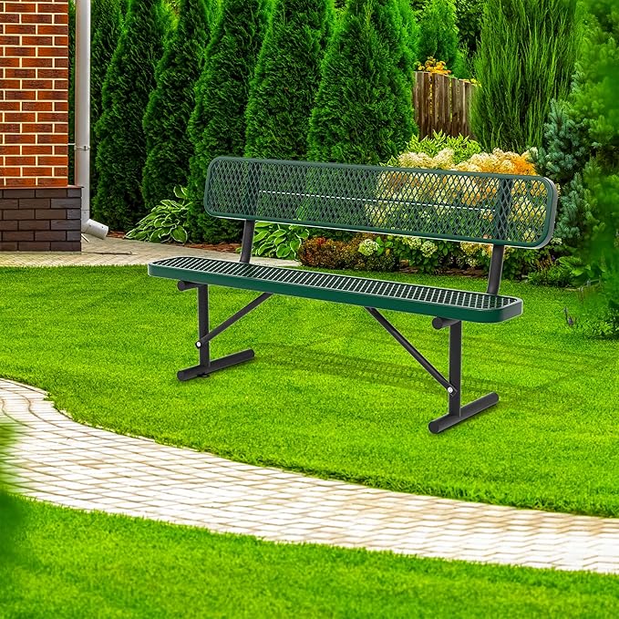4/6/8 Feet Park Bench for Outside Heavy Duty Metal, Garden Benches Outdoor Bench with Backrest & Portable Frame - Photo 6