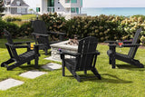 SERWALL HDPE Folding Adirondack Chair with Dual Cup Holder - Composite Adirondack Chair Set of 4- Black - Photo 7
